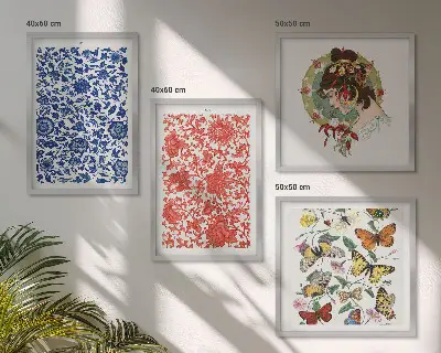 Set de tablouri vintage cu flori și fluturi gata de agățat