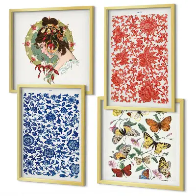 Set de tablouri vintage cu flori și fluturi gata de agățat