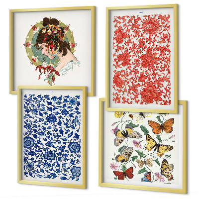 Set tablouri gata de agățat Ornamente vintage cu flori și fluturi