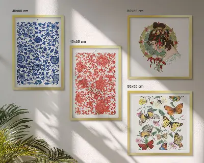 Set de tablouri vintage cu flori și fluturi gata de agățat