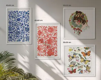 Set de tablouri vintage cu flori și fluturi gata de agățat