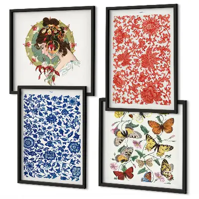 Set de tablouri vintage cu flori și fluturi gata de agățat