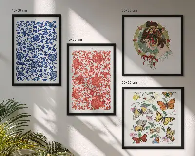 Set de tablouri vintage cu flori și fluturi gata de agățat