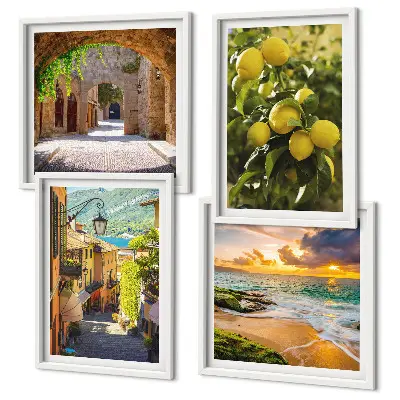 Set de tablouri decorative străzi pitorești ale mării și plajei gata de agățat