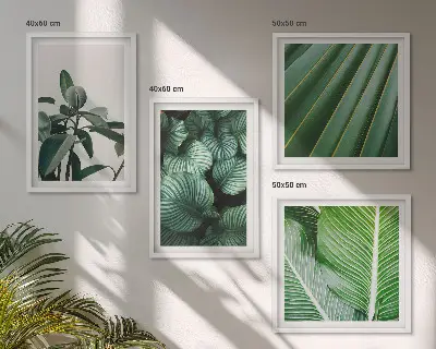 Compoziție de tablouri pentru perete cu frunze tropicale în nuanțe de verde