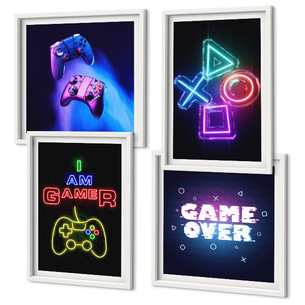 Compoziție de tablouri pentru perete Gamepad-uri, subtitrări pentru pictogramele jucătorului