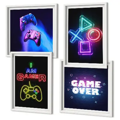 Set de tablouri decorative pentru perete cu grafica joystick-uri și pictograme pentru gameri