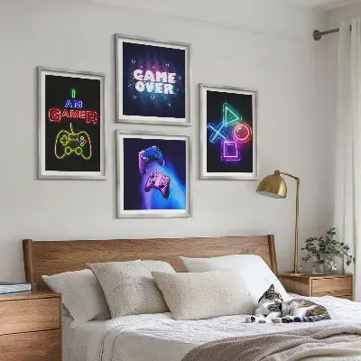 Set de tablouri decorative pentru perete cu grafica joystick-uri și pictograme pentru gameri