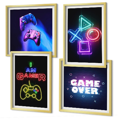 Compoziție de tablouri pentru perete Gamepad-uri, subtitrări pentru pictogramele jucătorului