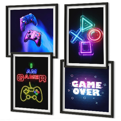 Compoziție de tablouri pentru perete Gamepad-uri, subtitrări pentru pictogramele jucătorului