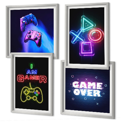 Compoziție de tablouri pentru perete Gamepad-uri, subtitrări pentru pictogramele jucătorului