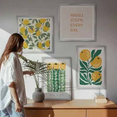 Compoziție de tablouri pentru perete cu modele de plante cu flori