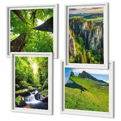 Compoziție de tablouri pentru perete peisaj cu pădurea și cascada Munților Verzi