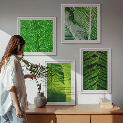 Set tablouri gata de agățat cu prim-plan de frunze tropicale