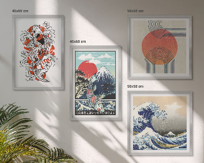 Compoziție de tablouri pentru perete Ilustrații cu munți de pești, valuri, Japonia