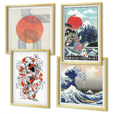Compoziție de tablouri pentru perete Ilustrații cu munți de pești, valuri, Japonia