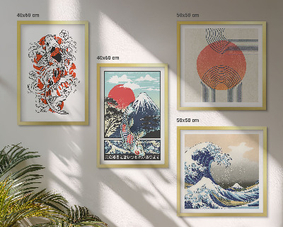 Compoziție de tablouri pentru perete Ilustrații cu munți de pești, valuri, Japonia