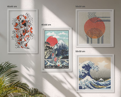 Compoziție de tablouri pentru perete Ilustrații cu munți de pești, valuri, Japonia