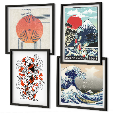 Compoziție de tablouri pentru perete Ilustrații cu munți de pești, valuri, Japonia