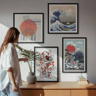 Compoziție de tablouri pentru perete Ilustrații cu munți de pești, valuri, Japonia
