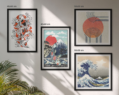 Compoziție de tablouri pentru perete Ilustrații cu munți de pești, valuri, Japonia