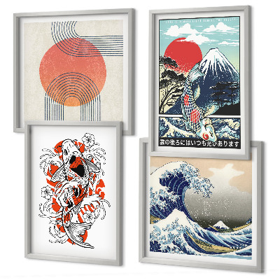 Compoziție de tablouri pentru perete Ilustrații cu munți de pești, valuri, Japonia