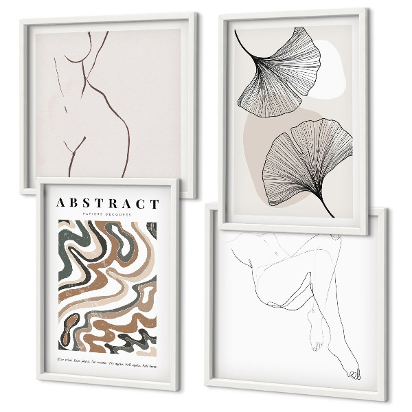 Set tablouri gata de agățat Forme abstracte de frunze boho