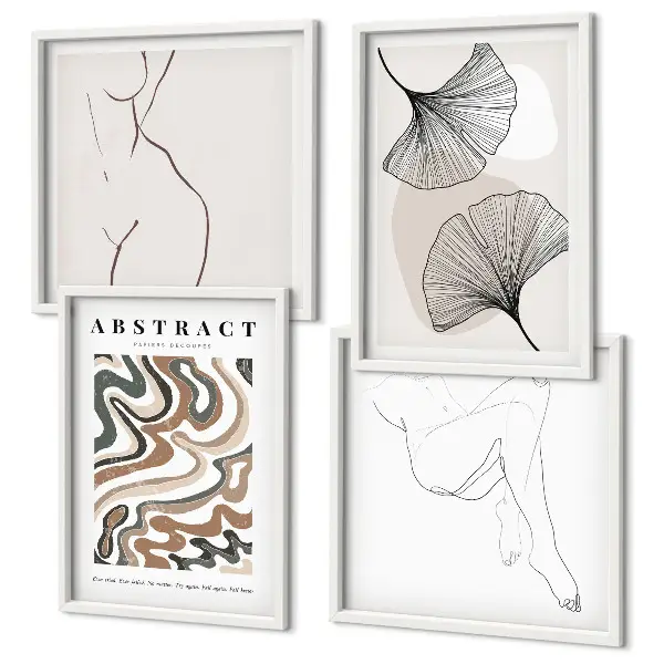 Set de tablouri cu forme abstracte de frunze în stil boho gata de agățat