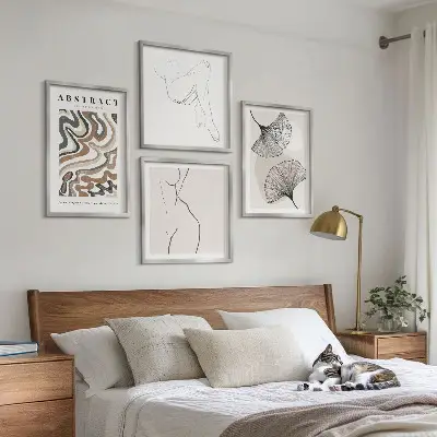 Set de tablouri cu forme abstracte de frunze în stil boho gata de agățat