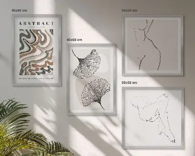 Set de tablouri cu forme abstracte de frunze în stil boho gata de agățat