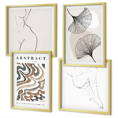 Set de tablouri cu forme abstracte de frunze în stil boho gata de agățat