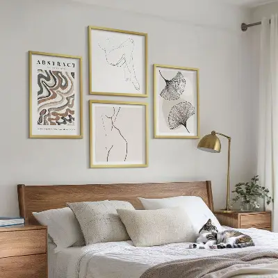 Set de tablouri cu forme abstracte de frunze în stil boho gata de agățat