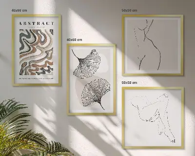 Set de tablouri cu forme abstracte de frunze în stil boho gata de agățat