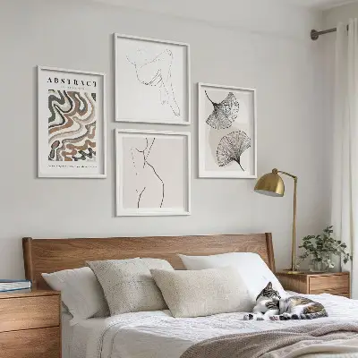 Set de tablouri cu forme abstracte de frunze în stil boho gata de agățat