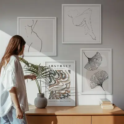 Set de tablouri cu forme abstracte de frunze în stil boho gata de agățat