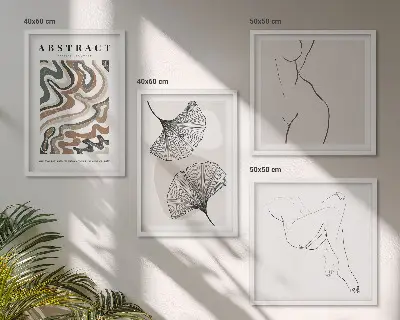 Set de tablouri cu forme abstracte de frunze în stil boho gata de agățat