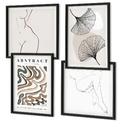 Set de tablouri cu forme abstracte de frunze în stil boho gata de agățat
