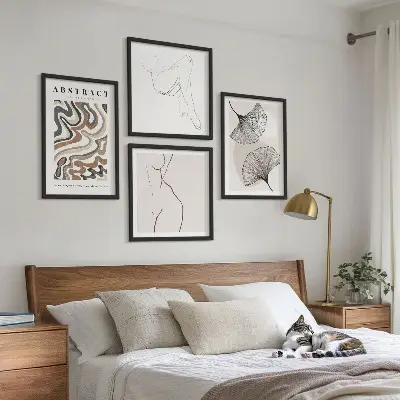 Set de tablouri cu forme abstracte de frunze în stil boho gata de agățat