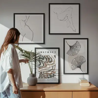 Set de tablouri cu forme abstracte de frunze în stil boho gata de agățat