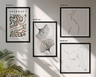 Set de tablouri cu forme abstracte de frunze în stil boho gata de agățat