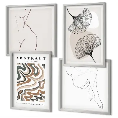 Set de tablouri cu forme abstracte de frunze în stil boho gata de agățat