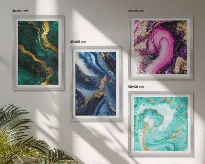 Compoziție de tablouri pentru perete cu modele abstracte în nuanțe de roz, verde și albastru