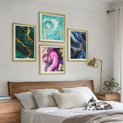 Compoziție de tablouri pentru perete cu modele abstracte în nuanțe de roz, verde și albastru