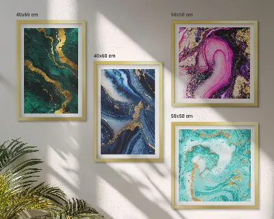 Compoziție de tablouri pentru perete cu modele abstracte în nuanțe de roz, verde și albastru