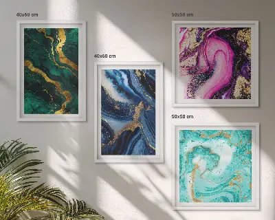 Compoziție de tablouri pentru perete cu modele abstracte în nuanțe de roz, verde și albastru