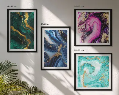 Compoziție de tablouri pentru perete cu modele abstracte în nuanțe de roz, verde și albastru