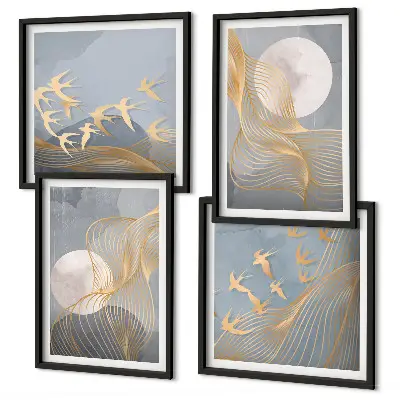 Set tablouri Cercuri abstracte gri gata de agățat