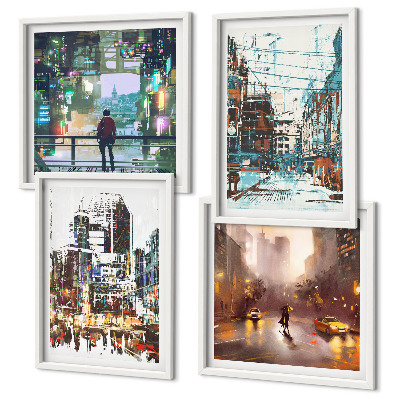Set tablouri gata de agățat Orașe moderne și colorate cu personaje