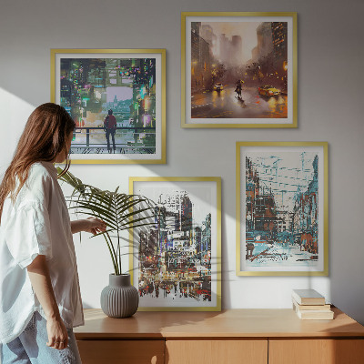 Set tablouri gata de agățat Orașe moderne și colorate cu personaje