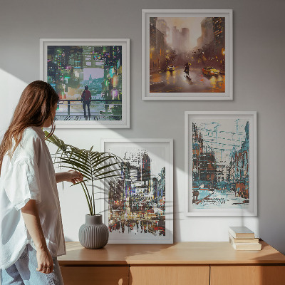 Set tablouri gata de agățat Orașe moderne și colorate cu personaje